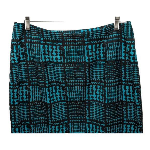 Carlisle Skirt 8 Turquoise Black Abstract Plaid Cotton Lined Dark Academia Prep - Picture 7 of 9